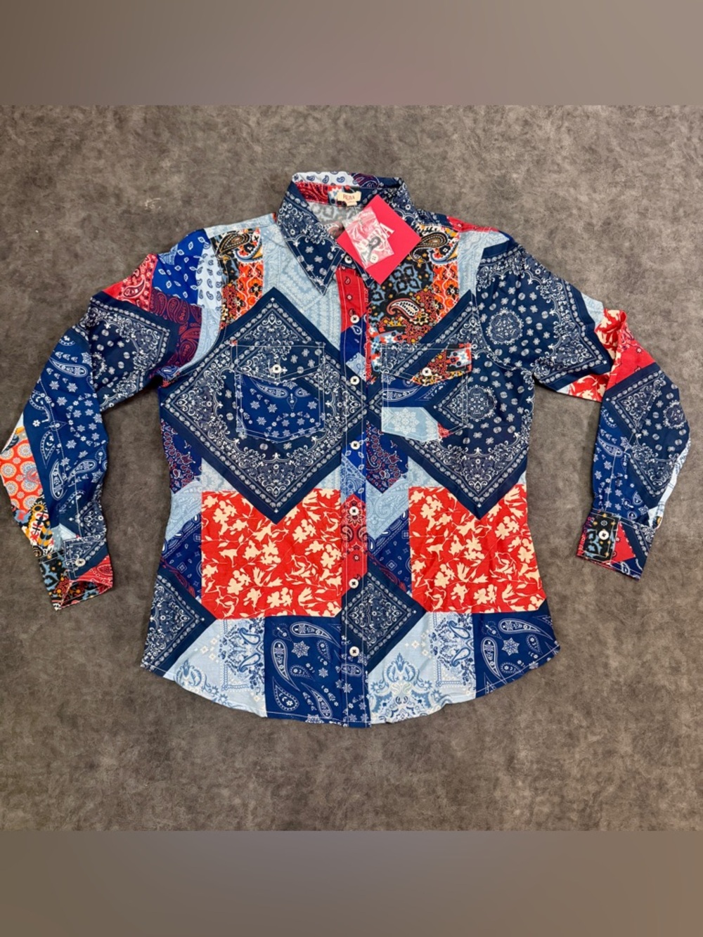 Women REBA Western cowgirl Folk Americana Bandana patch print Button down shirt